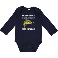 Inktastic Pack My Diapers I'm Going Fishing With Pawpaw Long Sleeve Creeper Me