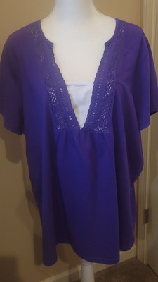 Womens Plus Purple & White Shirt/Top, 2X, ESSENTIALS, MOCK-TWIN LOOK, COMFY!