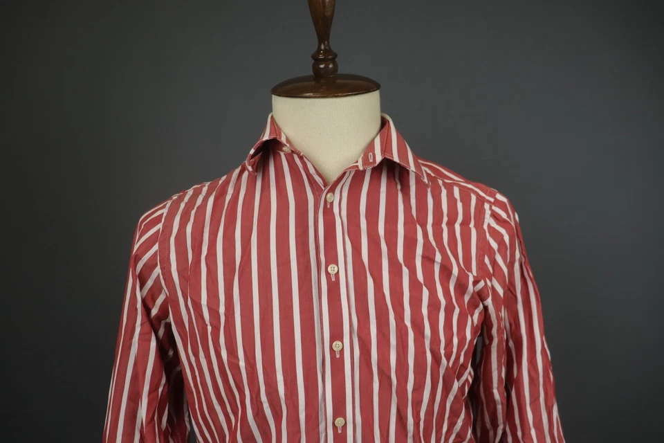 Hackett Red White Striped Cotton Long Sleeve Button Up Dress Shirt Sz 39 / 15.5 - Image 3 of 4
