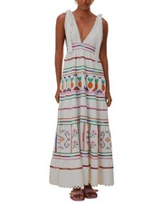 Farm Rio Linen-Blend Off-White Embroidered Maxi Dress Women's  Xxs