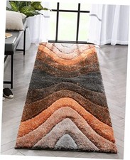 Luze Orange Grey Hourglass Waves Geometric Thick Soft Plush 3D Textured Shag