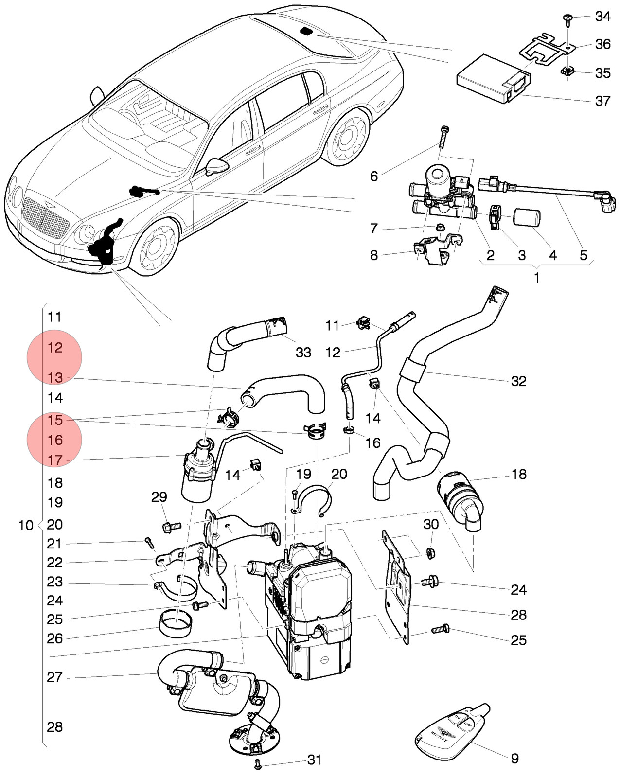 04-17 BENTLEY CONTINENTAL FLYING SPUR AUXILIARY COOLANT WATER PUMP LINE HOSE OEM