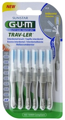 2x GUM TRAV-LER  Interdentalbürste 2,0mm grau - 2x 6 St. Zahnzwischenraumbürsten