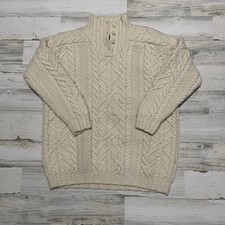 Ralph Lauren Ivory Hand Knit Sweater Worsted Wool, Cable Knit Fisherman, M