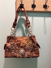 Brown Western Shoulder Bag with Studded, Embroidered  Rhinestone Accents