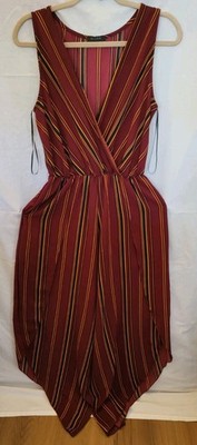 Womens Red Striped Harem Jumpsuit Sz Large Crepe, Liner Indian Hippie Festival 
