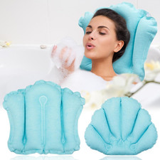 2 Pcs Inflatable Bath Pillow with Suction Cup Terry Cloth Covered Bath