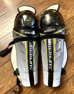 Bauer Supreme One 40 14” Hockey Shin Guards Black, White & Yellow 14 Inch Adult