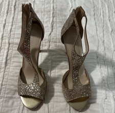 David's Bridal Women’s Gold Heels Sparkly Formal Shoes 