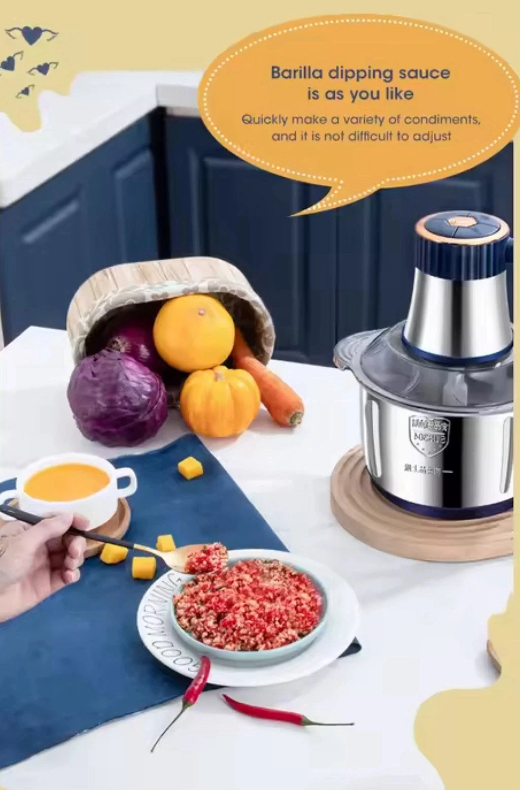 Electric Meat Grinder 304 Stainless Steel Food Processors Crusher Multifunctiona