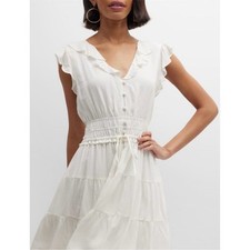 NWOT PAIGE Women's XL White Paradis Tiered Ruffle Mini Dress V-Neck