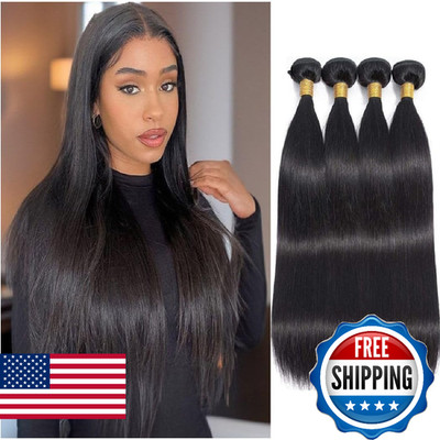 Straight Human Hair Bundles 12 12 14 14 Inch Trippy Hair Quick Weave 4 Bundles H