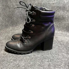 Womens Black Lace Up Ankle Boots Lug Heel Combat Booties