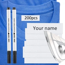 Tatuo 200 Pieces Writable Iron on Name Tags for Clothing, Personalized Name Fabr