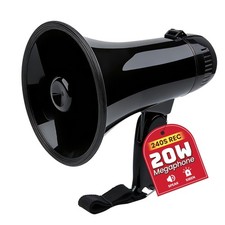 20W Megaphone Bullhorn with Siren and Recording, Black, Portable