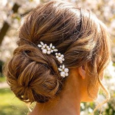 Pearl Bride Wedding Hair Pins Crystal Bridal Headpiece Hair Accessories Gold