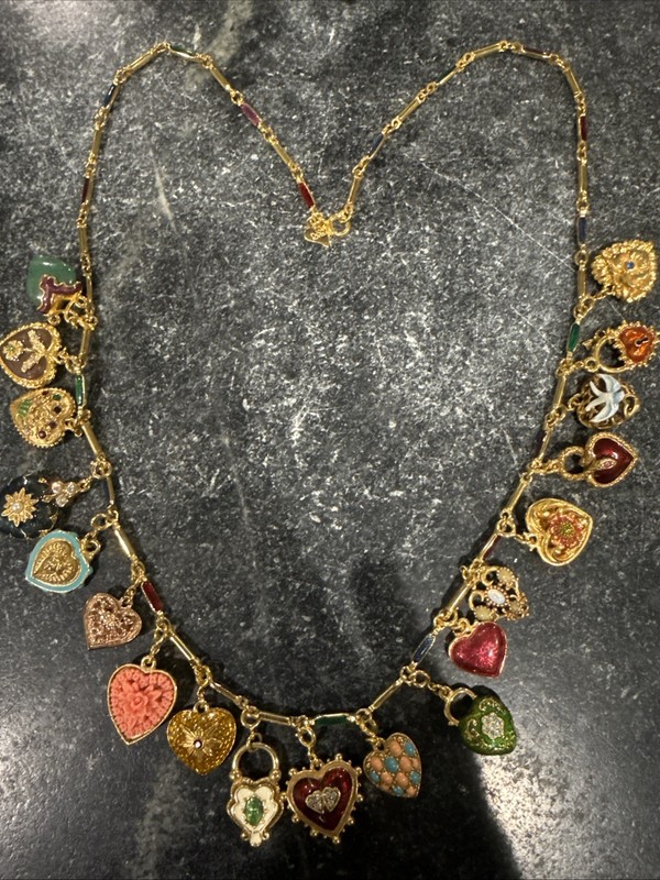 Joan Rivers Hearts and Flowers 26" Necklace With 19 Charms *RARE*