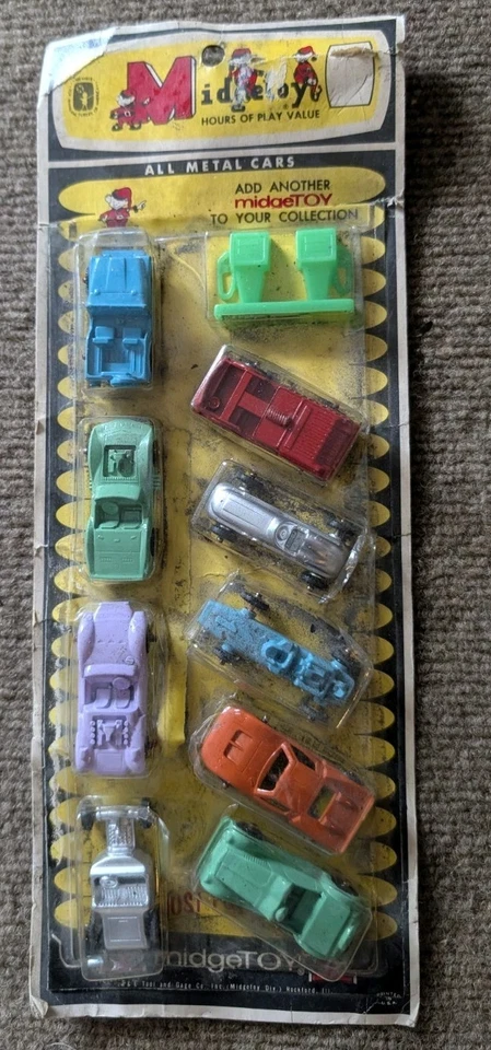 70s MIDGETOY Gas N Go 9-Pack – Sealed USA Die-Cast Cars & Pump - Image 2 of 4