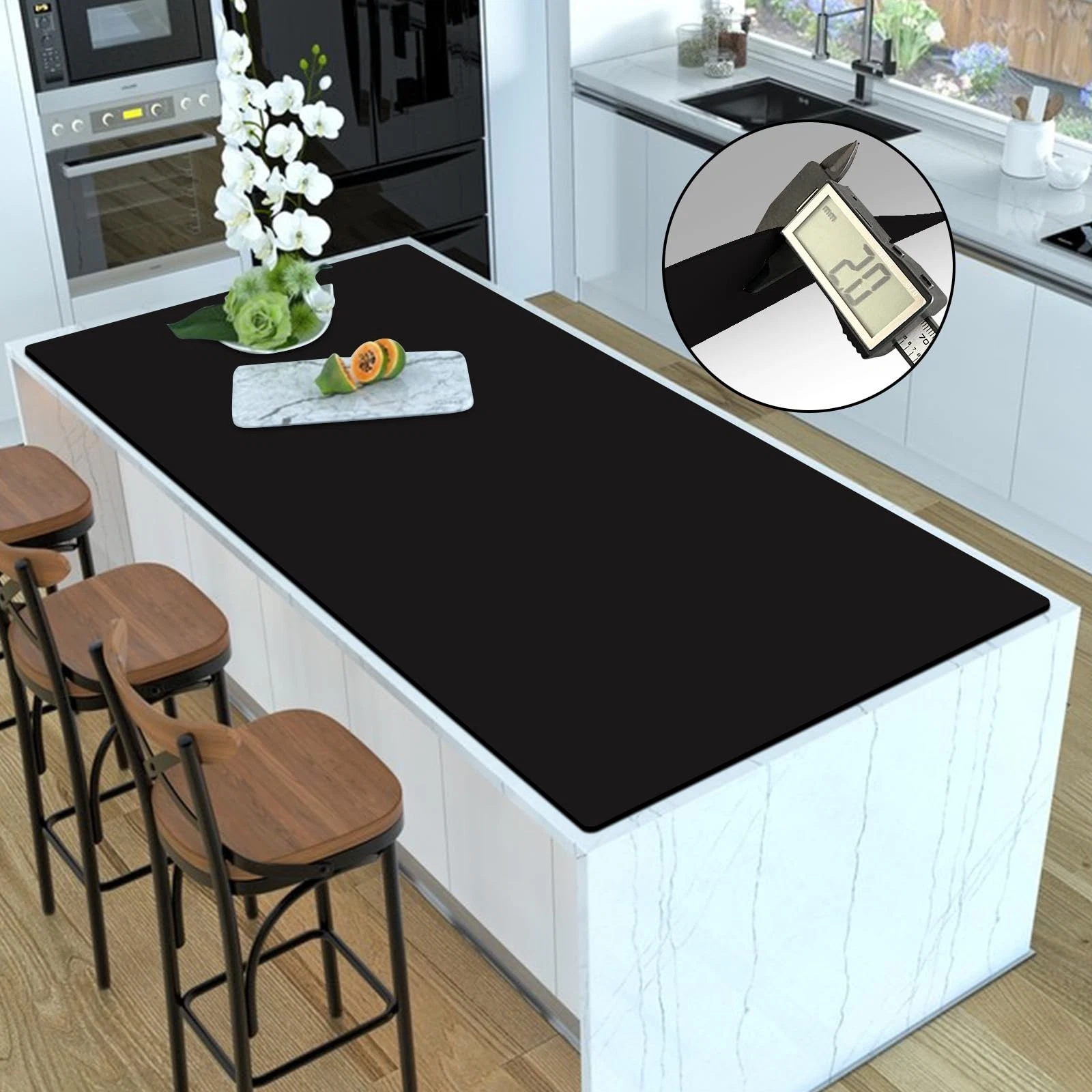 47.3x23.6 Inch Black Silicone Mat For Kitchen Counter Heat Resistant 2mm Pot