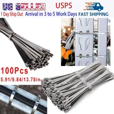 100PCS Metal Zip Ties Stainless Steel Heavy Duty Self-Locking Cable Ties Lock US