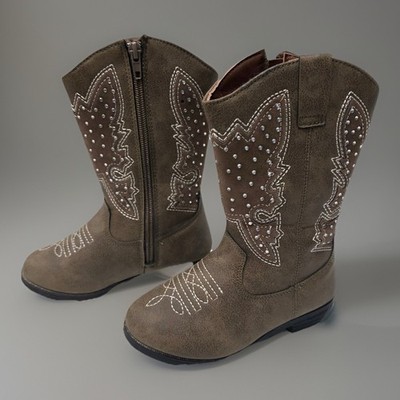 Kensie Girl Cowboy Boots Brown Leather Pull On Size 10 