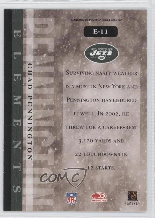 2006 Leaf Rookies & Stars Elements Holofoil Chad Pennington #E-11 - Image 2 of 2