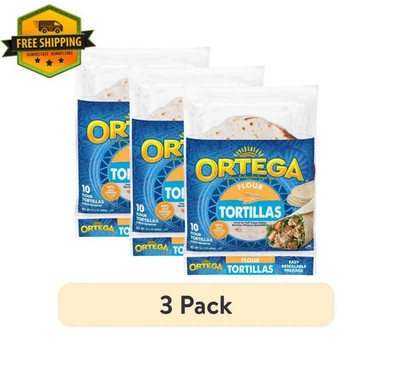 Ortega Kosher Flour Tortillas, 10 Tortillas per Pack, 14.3 oz Each (3-Pack)