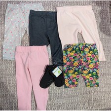 Baby Girl Leggings Pants Bundle 5 Pairs Baby 3-6MO  2 NWT Socks