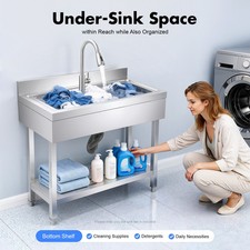 Commercial Sink Stainless Steel Utility Sink Single Bowl Kitchen Sink w/ Faucet