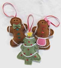 Stuffed Felt Christmas Holiday Ornaments Gingerbread People Christmas Tree