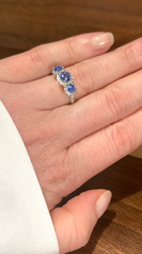 Blue Sapphire & Diamond Ring Trilogy Cluster Engagement in Platinum - Video 1 of 1