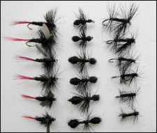 Dry Fishing Flies, 18 Pack Black Ant, Red Tailed Gnat, Knotted Midge,Mixed size