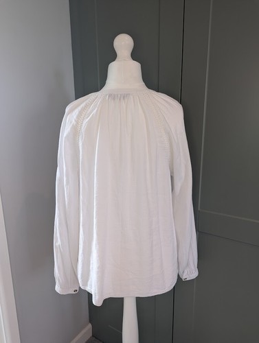 M&S Blouse White Linen Blend Size 10 Lace Trim Summer - Picture 7 of 13