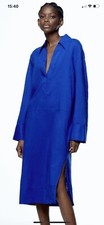 Zara Cobalt Blue Linen Blend Dress L