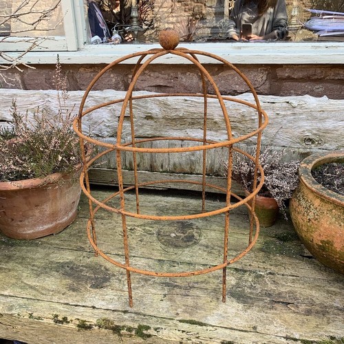 Rustic Metal Plant Support, Rusty Garden Lobster Pot Cage Frame Trellis