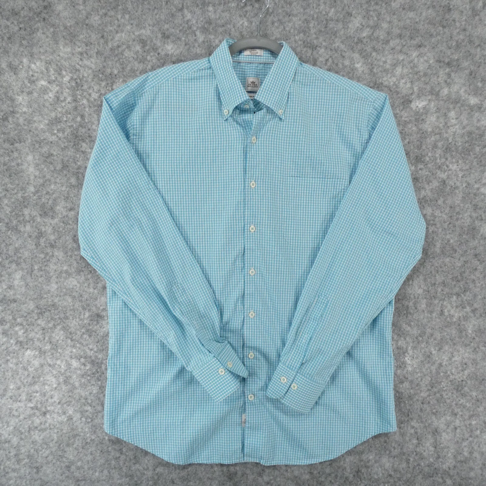 Peter Millar Shirt Mens Large Seaside Finish Long Sleeve Button Up Blue White