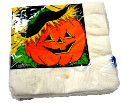 HALLOWEEN SMILING PUMPKIN WITCH HAT Beverage 20 Napkins by PARTY HOUR Vintage