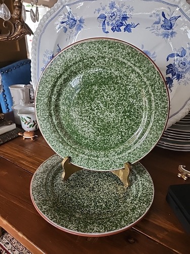 2 Style Eyes By Baum Bros Terra Collection Green Sponged 11" Plates Terra Cotta