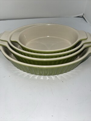 Malacasa Porcelain Green Au Gratin Baking Dishes 1 Pt- 1 Qt- 1.5 Qt.-2 Qt Set/4