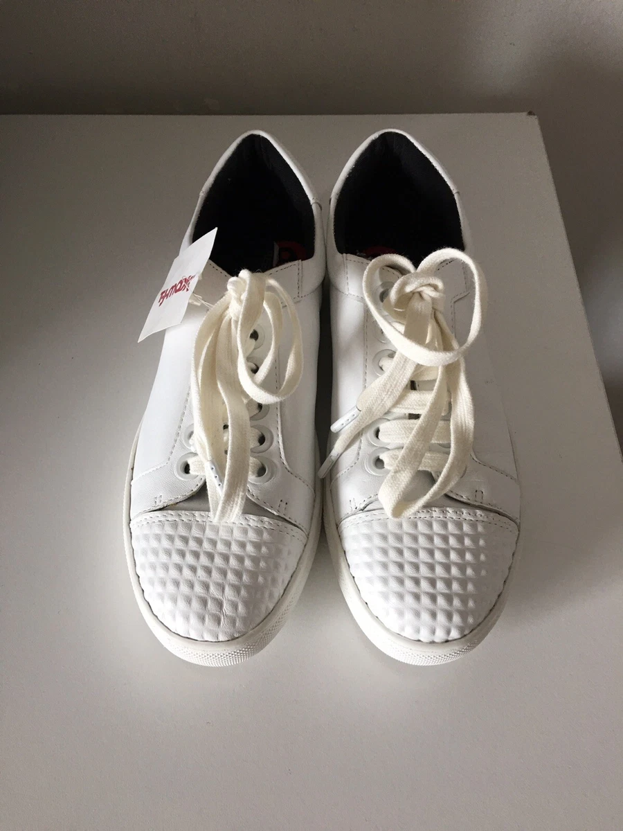 REBECCA MINKOFF WHITE LEATHER LACE UP QUILTED TOE SNEAKERS SHOES