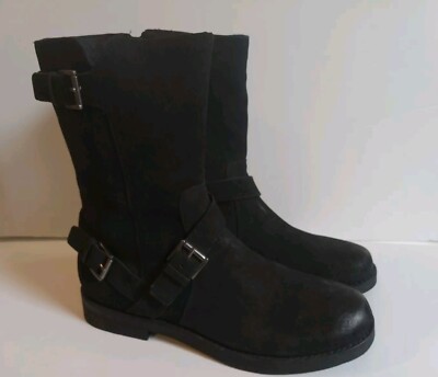 $335 NEW Moto Biker Boots Black Women's Sz 8.5 Leather Zip Eileen Fisher Mavis