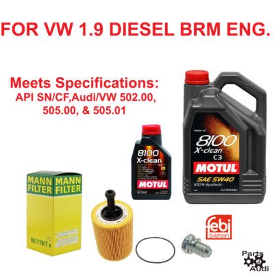 MOTUL Engine Oil Change Kit For VW Jetta 1.9L Diesel BRM Engines