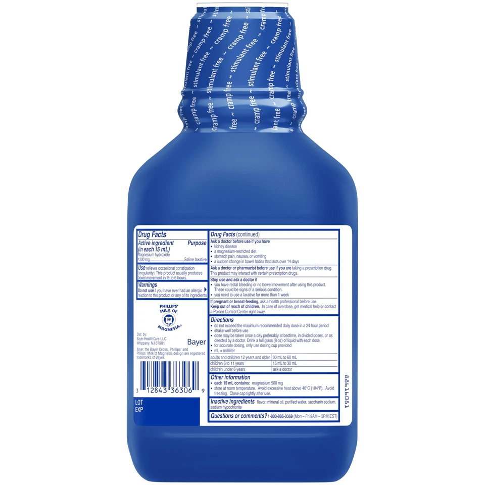 Phillips Milk Of Magnesia Mint Laxante 26 OZ Paquete de 2 Alivio Líquido Foto 3 de 4