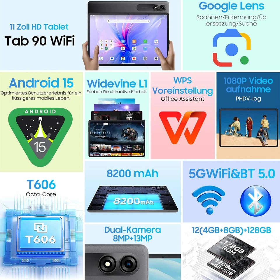 Blackview Tab 90 WiFi Android Tablet 11 Zoll 12GB+128GB WiFi 8200mAh T606 13MP - Bild 3 von 4