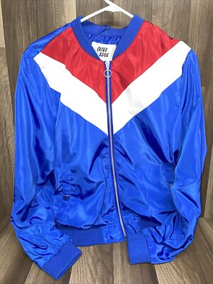Vintage Jacket Outer Edge Childs XL Light Weight Red White Blue Satin Style Rad