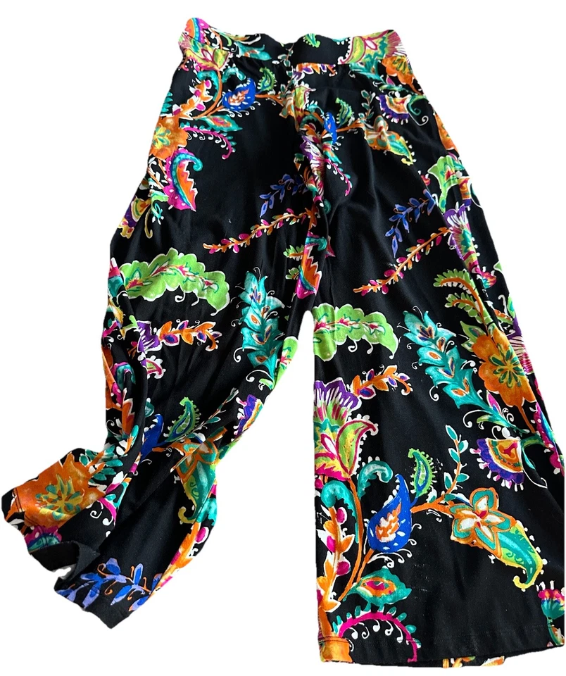 Lauren Ralph Lauren Colorful Floral Pants Size L Elastic Waist Flared Leg - Image 2 of 4