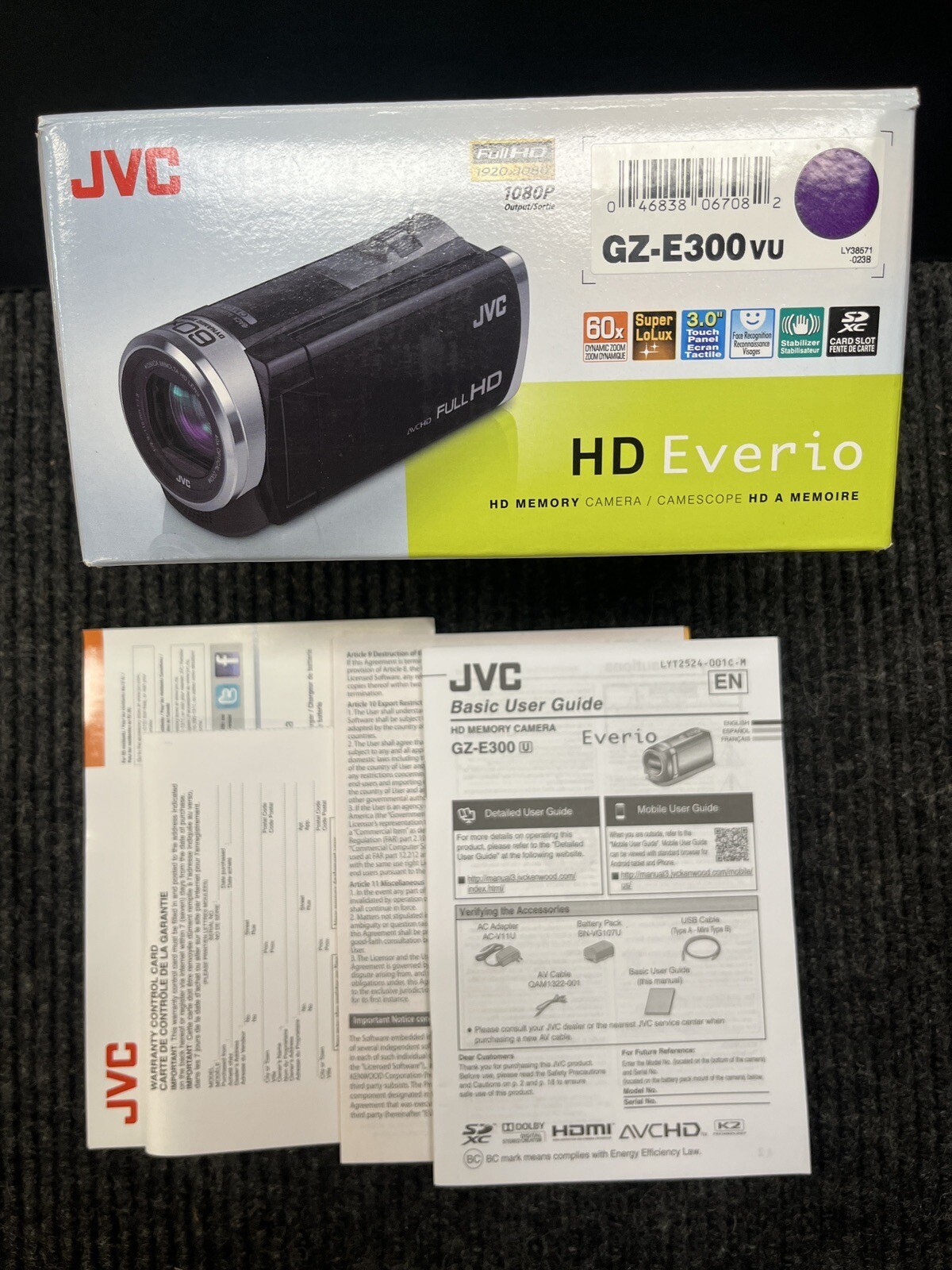 JVC HD Everio Camcorder GZ-E300VU 60x Optical Zoom 1080p Video Purple TESTED!