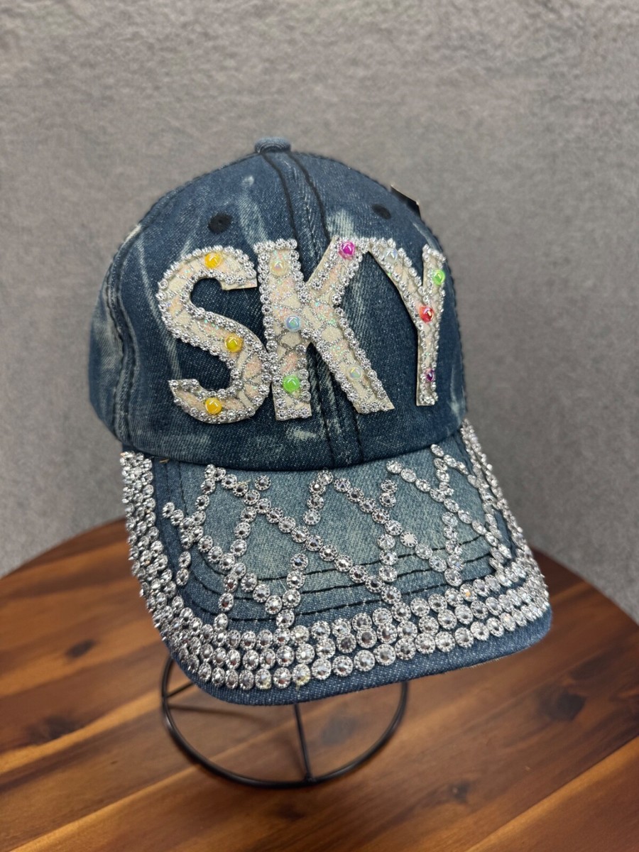 CAP Women's Sky Baseball Cap Denim Rhinestone Adjustable Curved