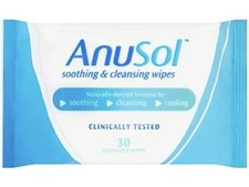 Image of 2 X Anusol Soothing Cleansing Wipes 30 Carry Pack Flushable Tear Piles Dryness