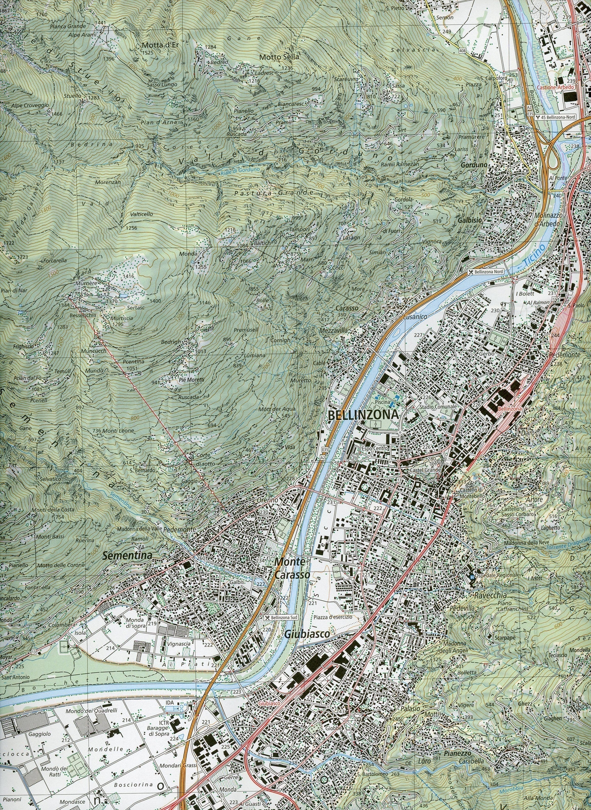 Thumbnail - Swisstopo 1 : 25 000 Bellinzona | Vogorno - Piano Di Magadino - Monte